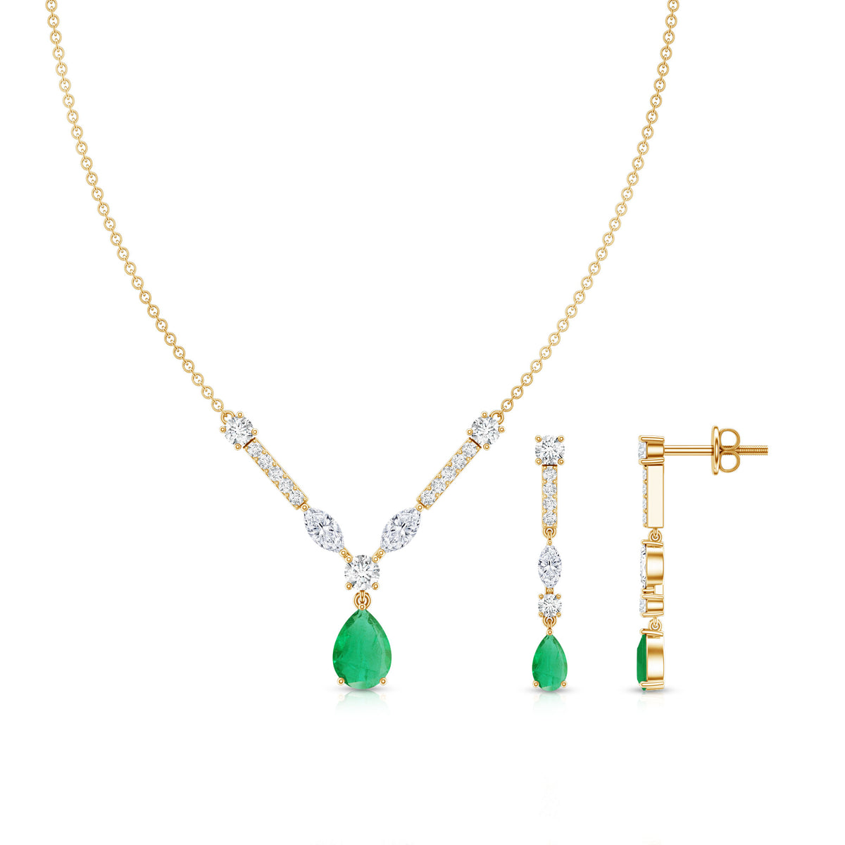 Certified Real Emerald Bridal Necklace and Earrings Set AAA - Rosec Jewels