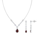Garnet Drop & Dangle Necklace and Earrings Set with Moissanite AAA - Rosec Jewels
