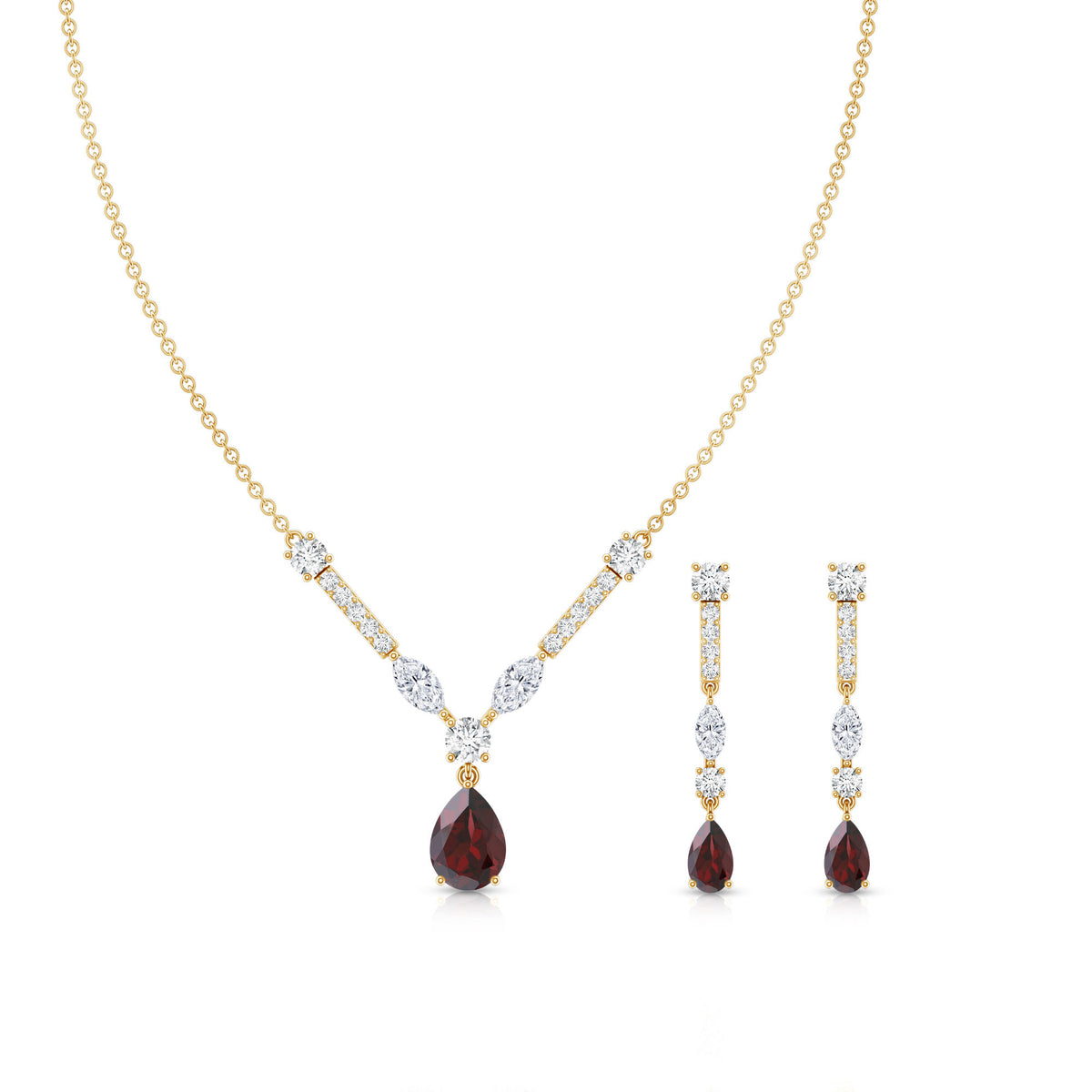 Garnet Drop & Dangle Necklace and Earrings Set with Moissanite AAA - Rosec Jewels