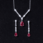 Lab Created Ruby and Moissanite Teardrop Necklace Earrings Set AAAA - Rosec Jewels