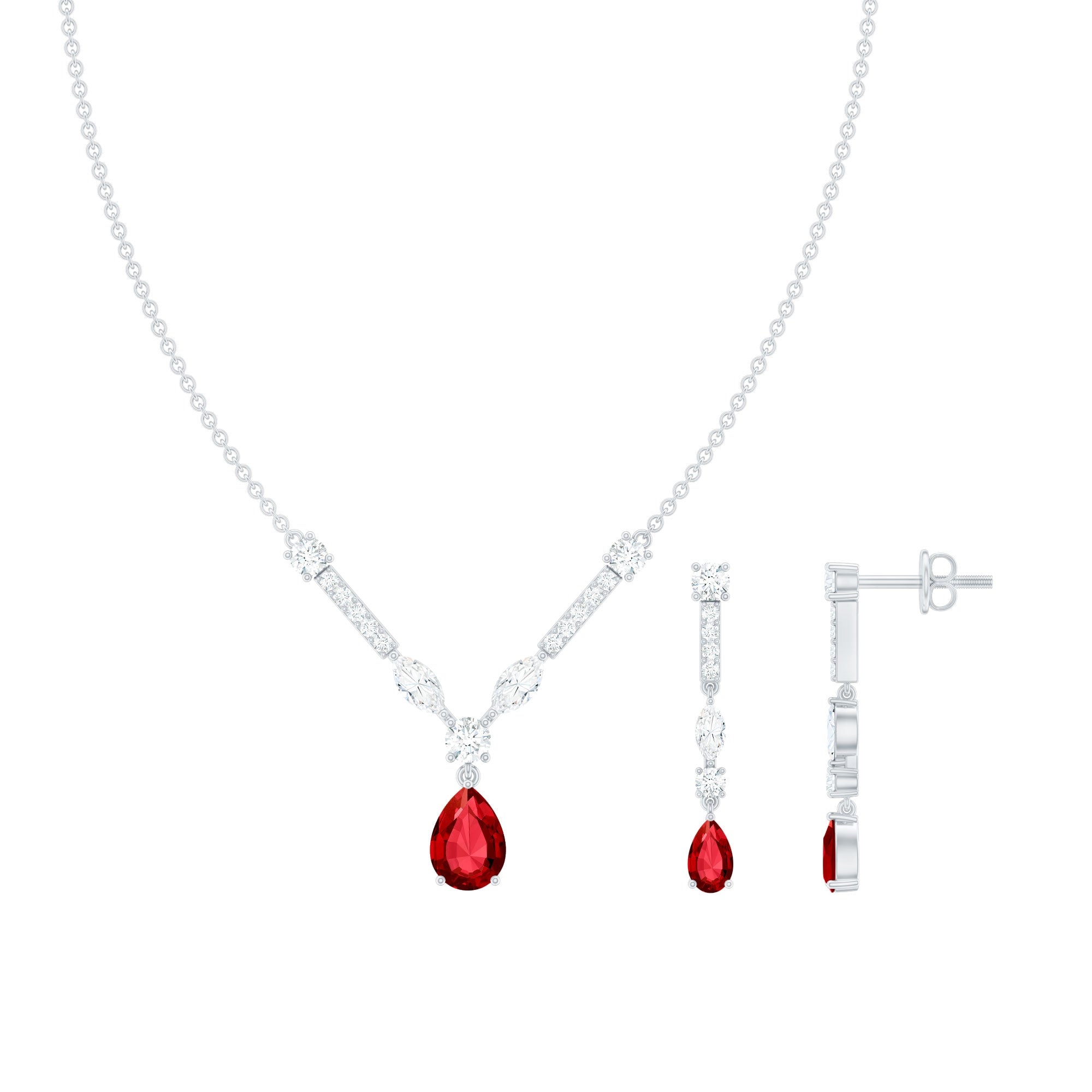 Created Ruby and Moissanite Drop Necklace Earrings Set