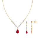 Lab Created Ruby and Moissanite Teardrop Necklace Earrings Set AAAA - Rosec Jewels
