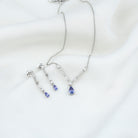 Tanzanite and Moissanite Drop Necklace Earrings Set AAA - Rosec Jewels