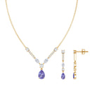 Tanzanite and Moissanite Drop Necklace Earrings Set AAA - Rosec Jewels