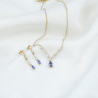Tanzanite and Moissanite Drop Necklace Earrings Set AAA - Rosec Jewels