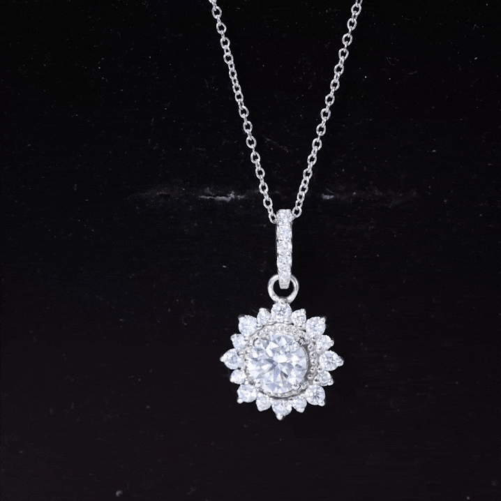 Round Moissanite Halo Necklace with Beaded Detailing D-VS1 - Rosec Jewels