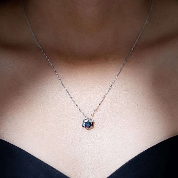 Natural Black Opal Hexagon Pendant Necklace With Chain AAA - Rosec Jewels