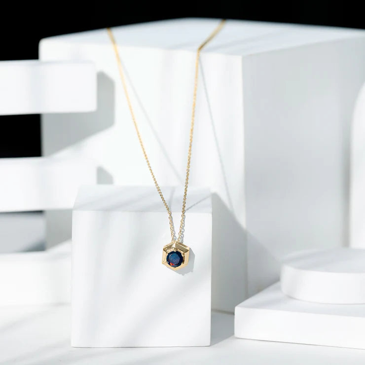 Natural Black Opal Hexagon Pendant Necklace With Chain AAA - Rosec Jewels
