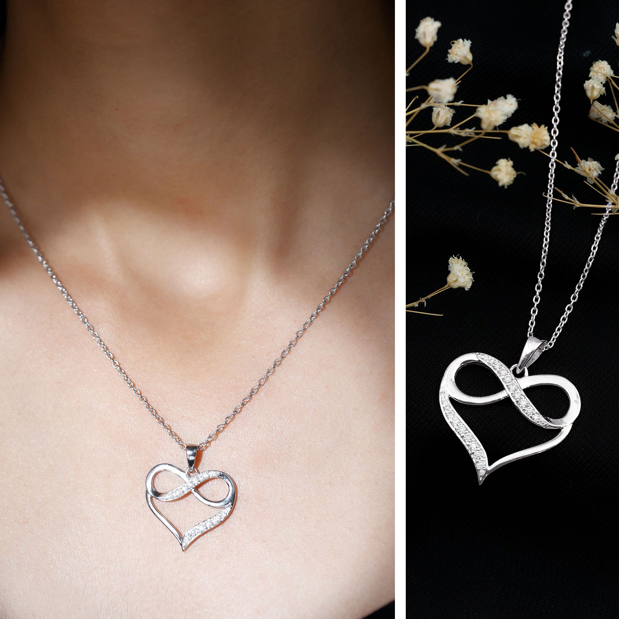 Certified Moissanite Infinity Heart Pendant Necklace D-VS1 - Rosec Jewels