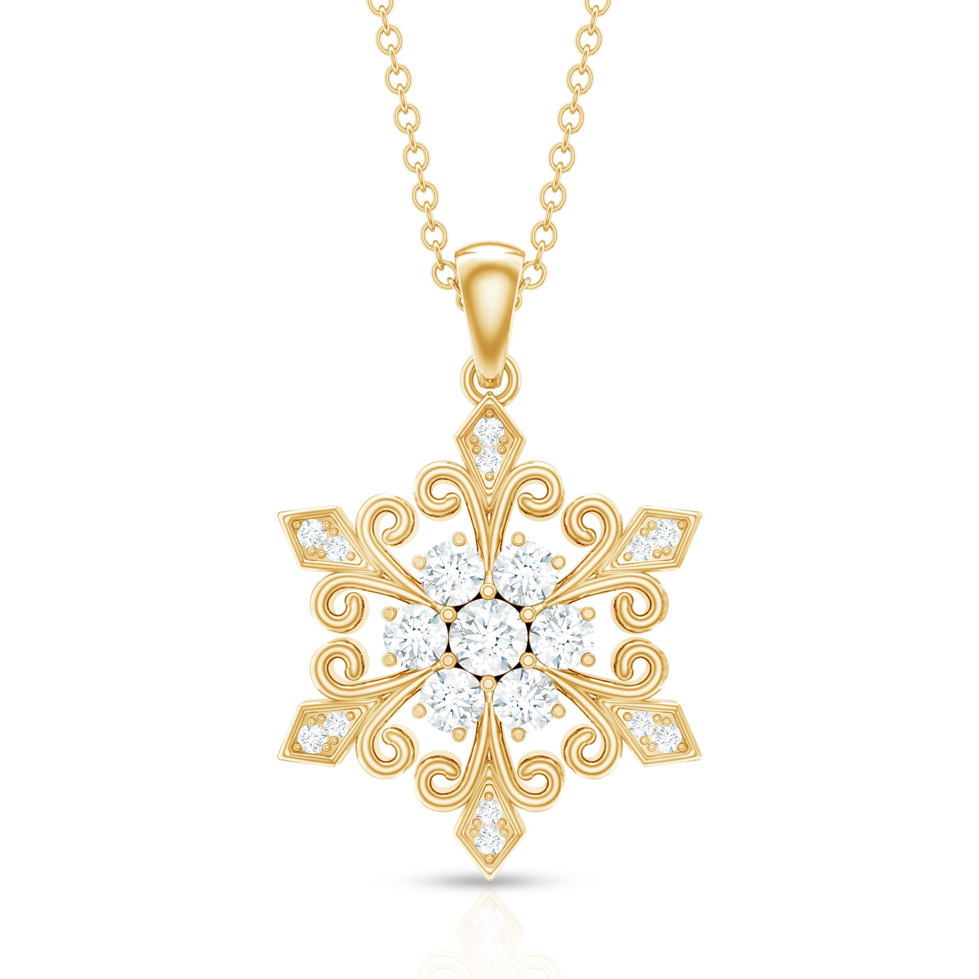 Vintage Inspired Moissanite Snowflake Pendant Necklace D-VS1 - Rosec Jewels