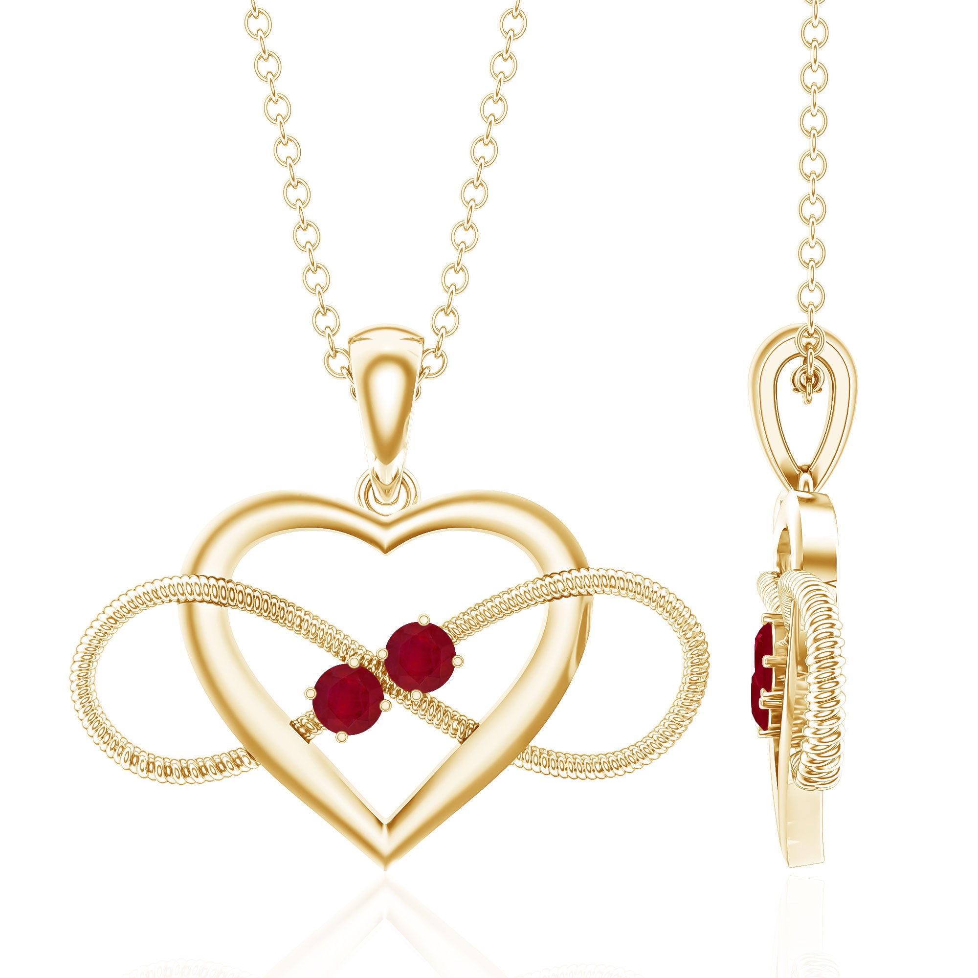 Unique Heart Infinity Pendant Necklace with Ruby AAA - Rosec Jewels