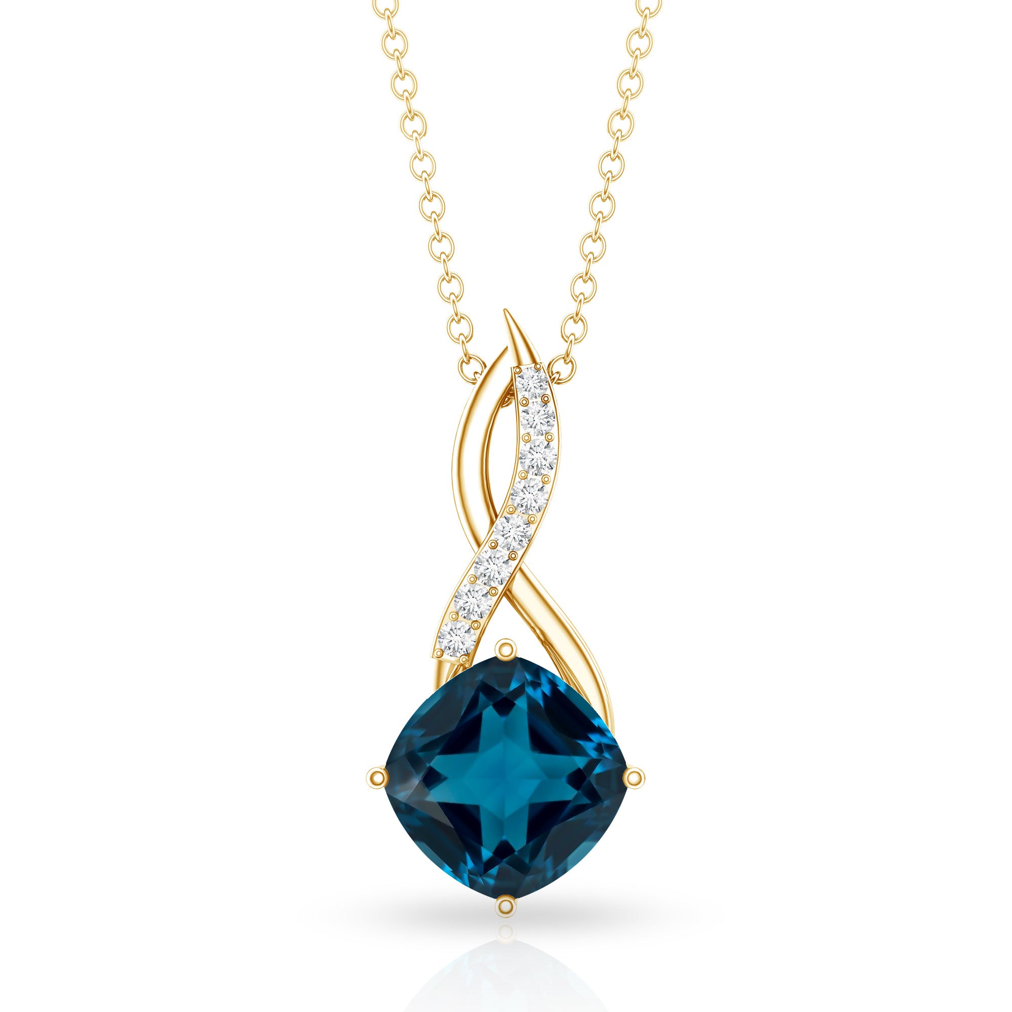 2.8 Carat Cushion Cut London Blue Topaz Infinity Pendant with Diamond AAA - Rosec Jewels
