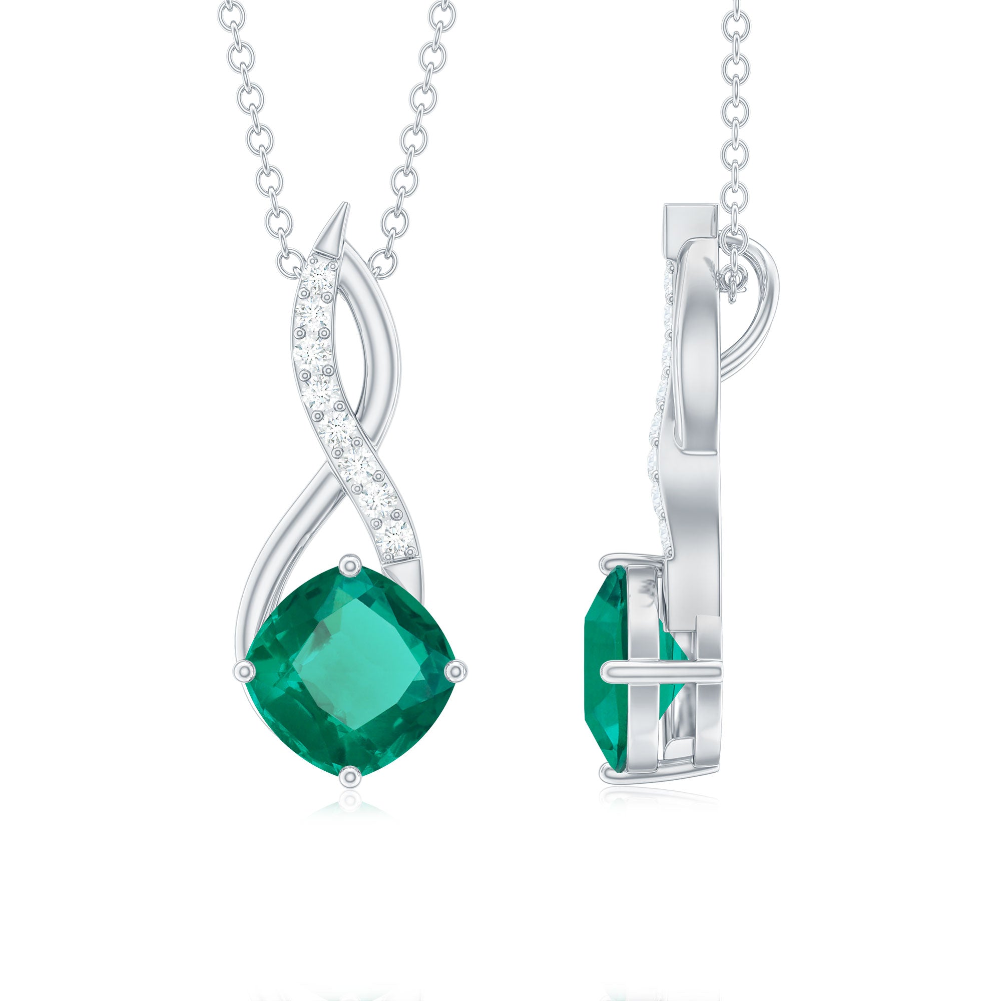 Cushion Cut 8MM Lab Created Emerald Infinity Necklace with Moissanite