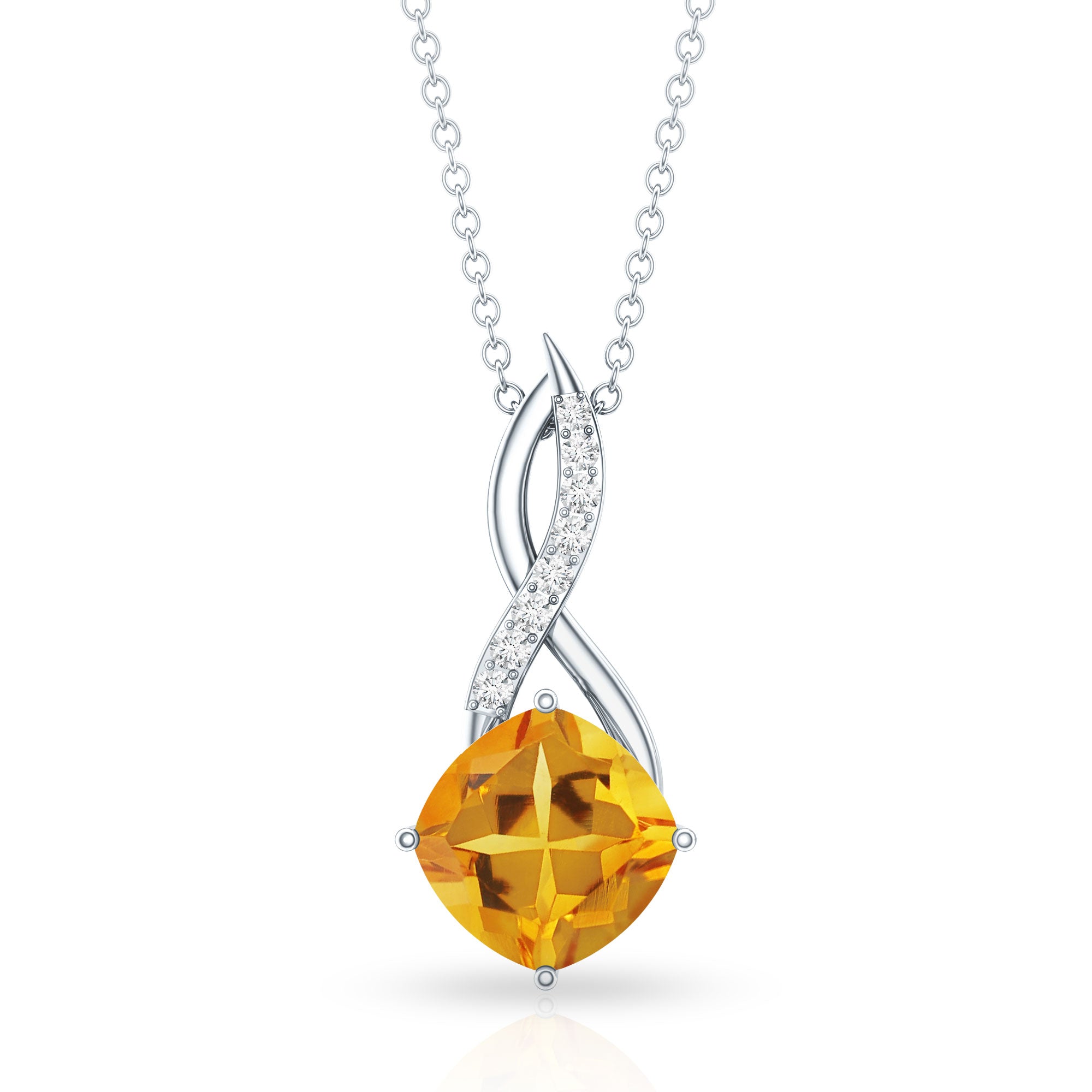 Natural 2.23 Carat Cushion Cut Citrine Infinity Pendant Necklace with Diamond AAA - Rosec Jewels