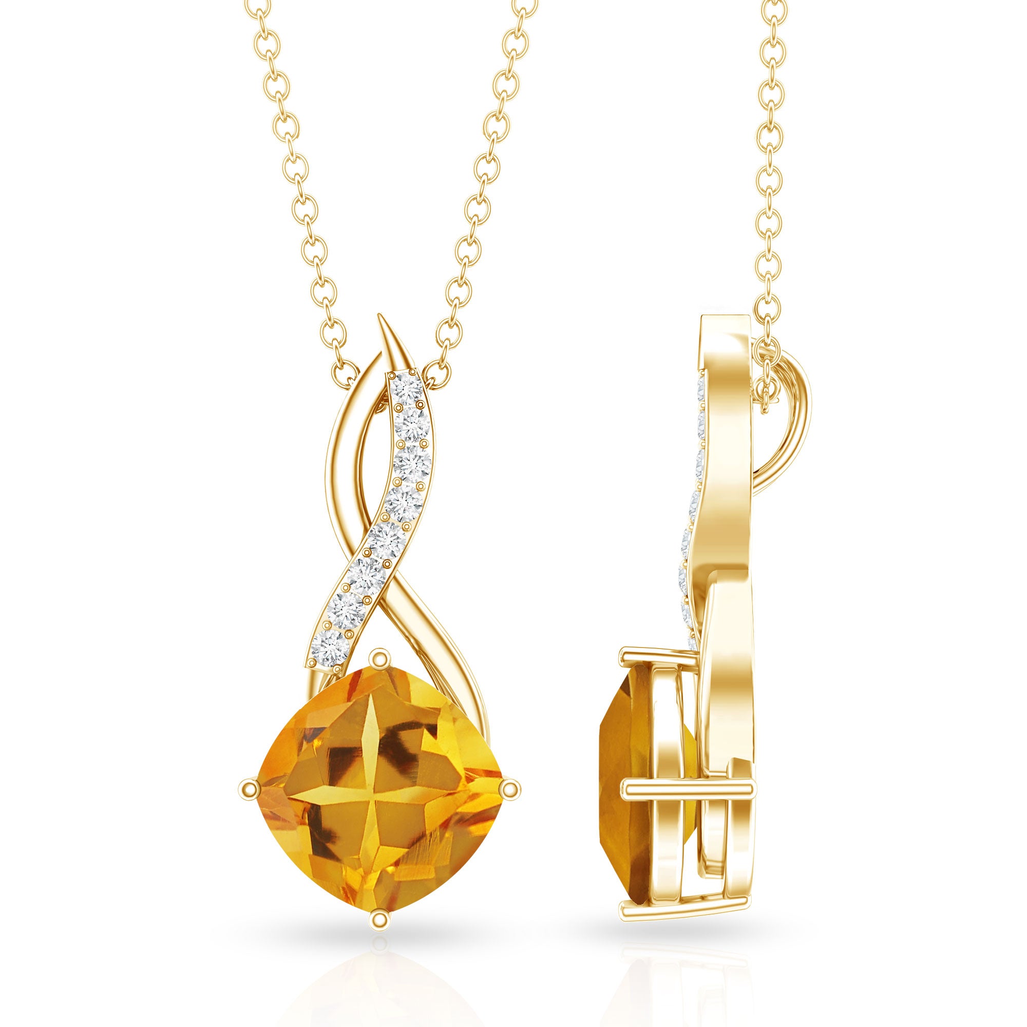 Natural 2.23 Carat Cushion Cut Citrine Infinity Pendant Necklace with Diamond AAA - Rosec Jewels