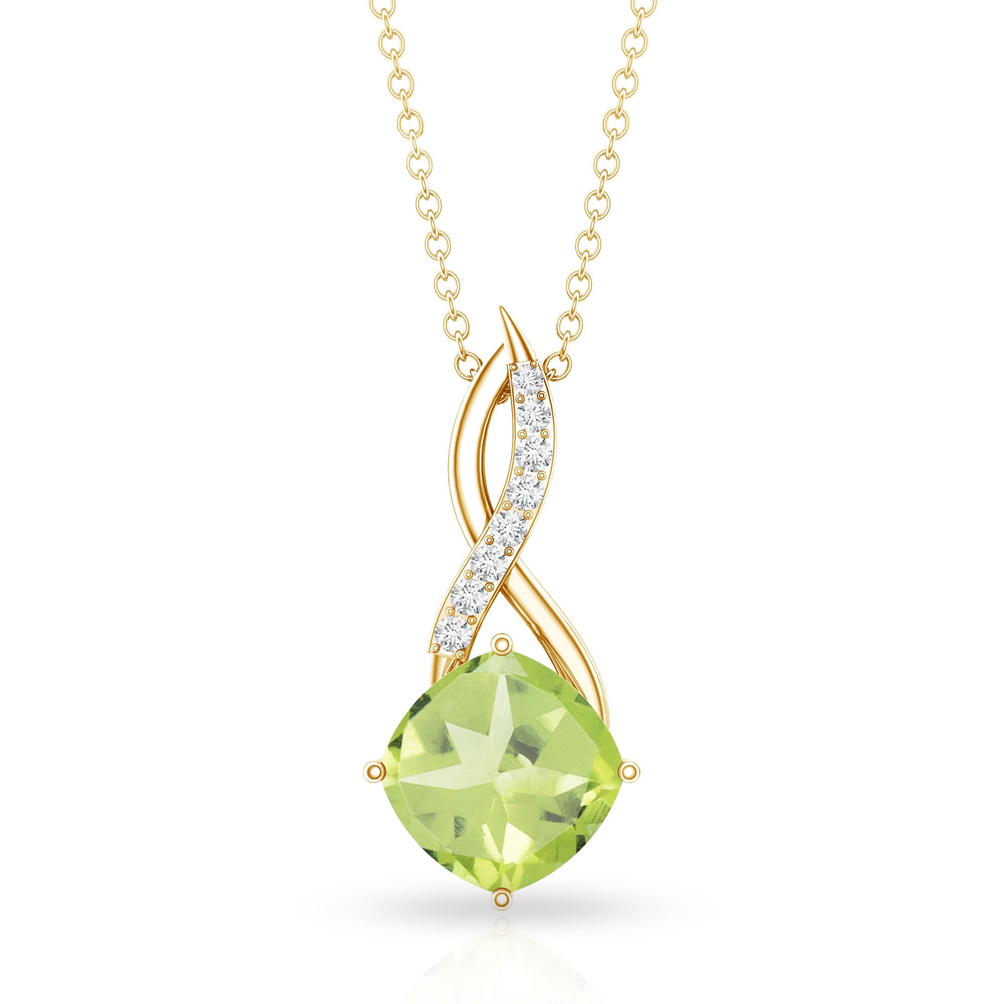 2 Carat Cushion Cut Peridot and Diamond Infinity Necklace AAA - Rosec Jewels