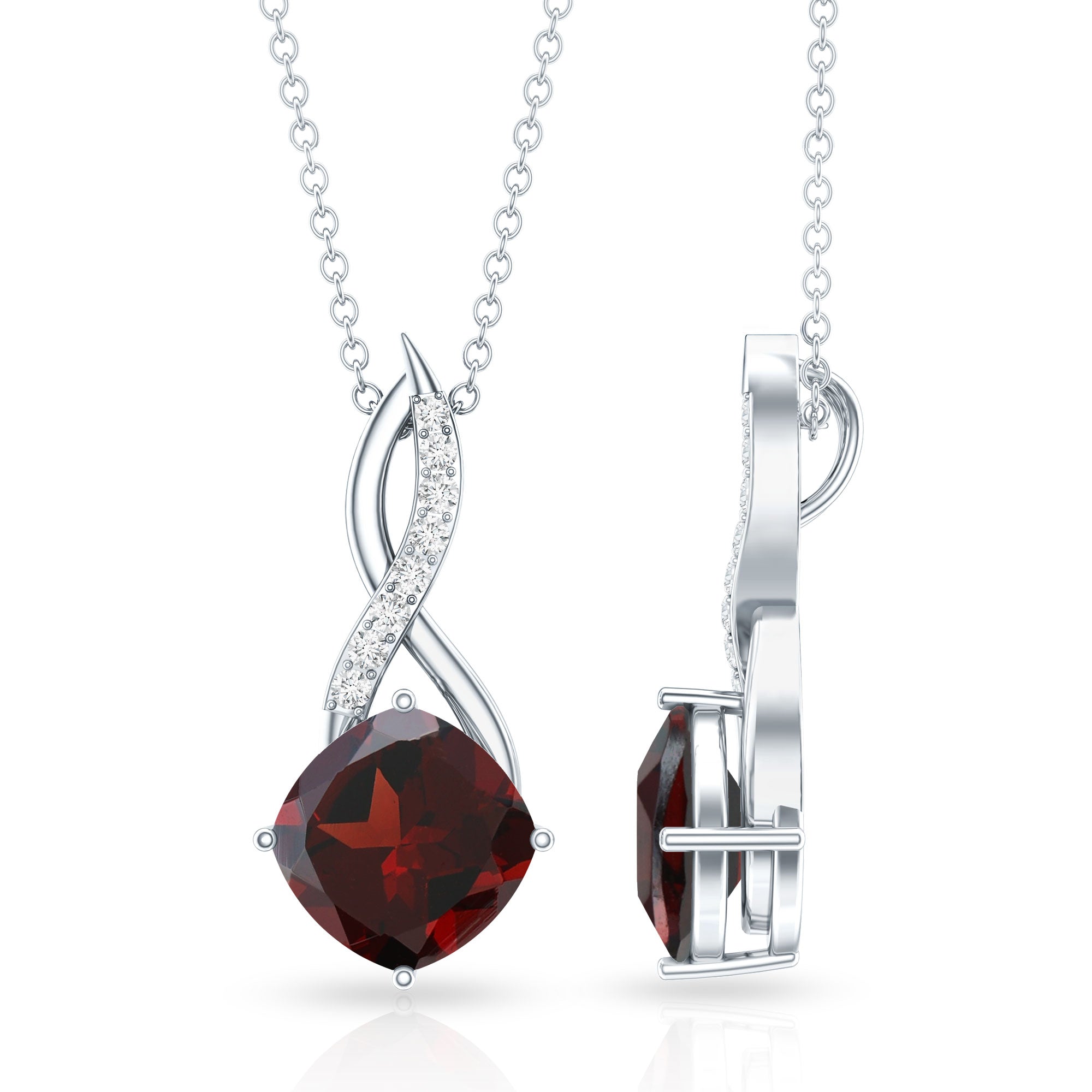 3.2 Carat Cushion Garnet Drop Infinity Necklace with Diamond AAA - Rosec Jewels