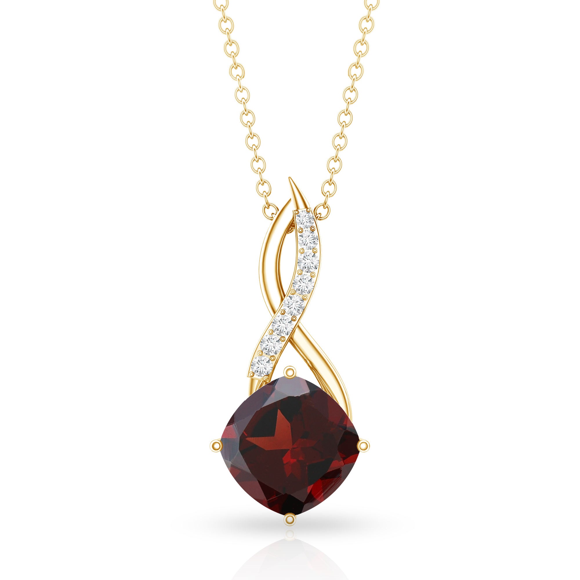 3.2 Carat Cushion Garnet Drop Infinity Necklace with Diamond AAA - Rosec Jewels