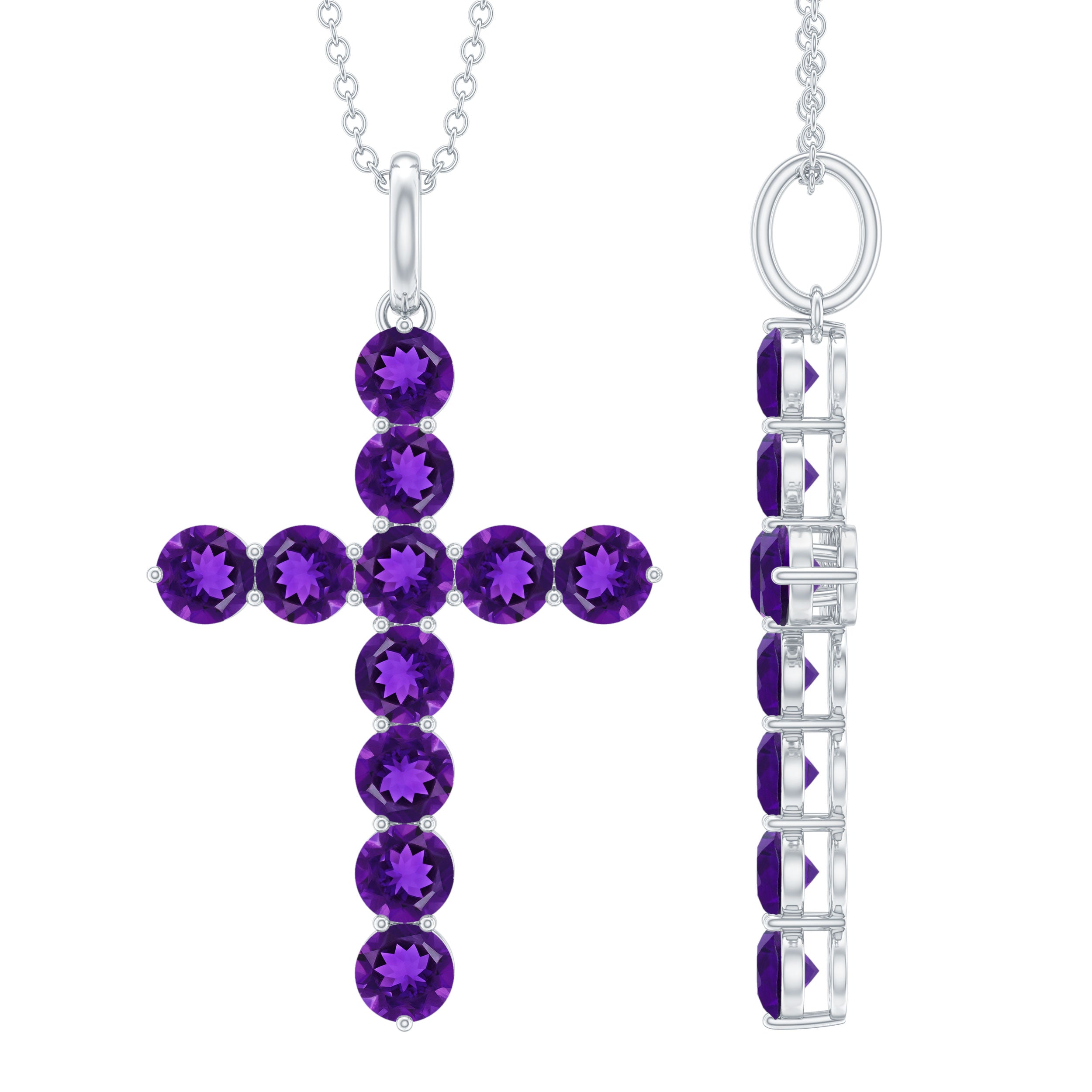 Simple Amethyst Holy Cross Pendant Necklace