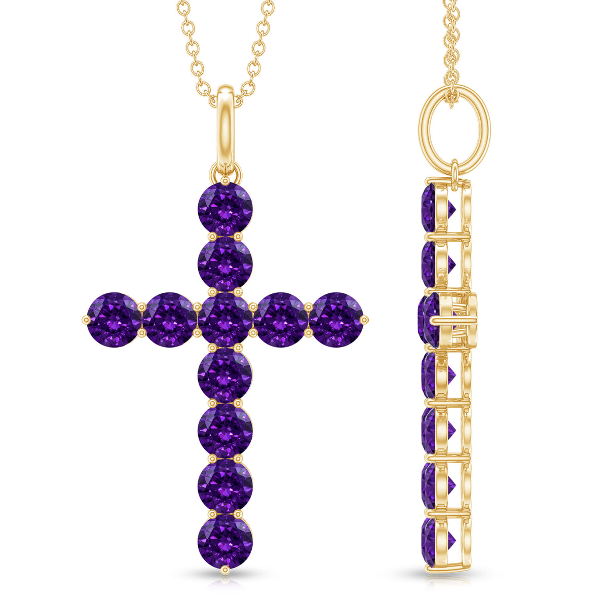 Natural Amethyst Cross Pendant Necklace with Chain AAA - Rosec Jewels
