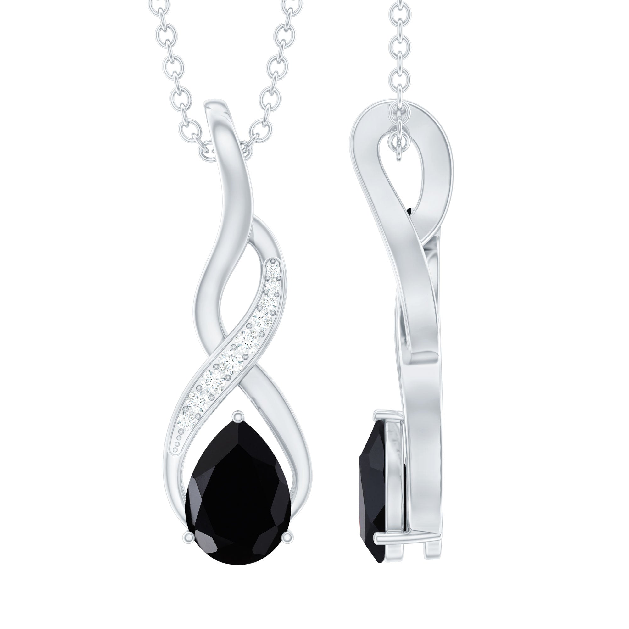 Pear Shape Black Onyx Infinity Pendant Necklace with Moissanite Accent