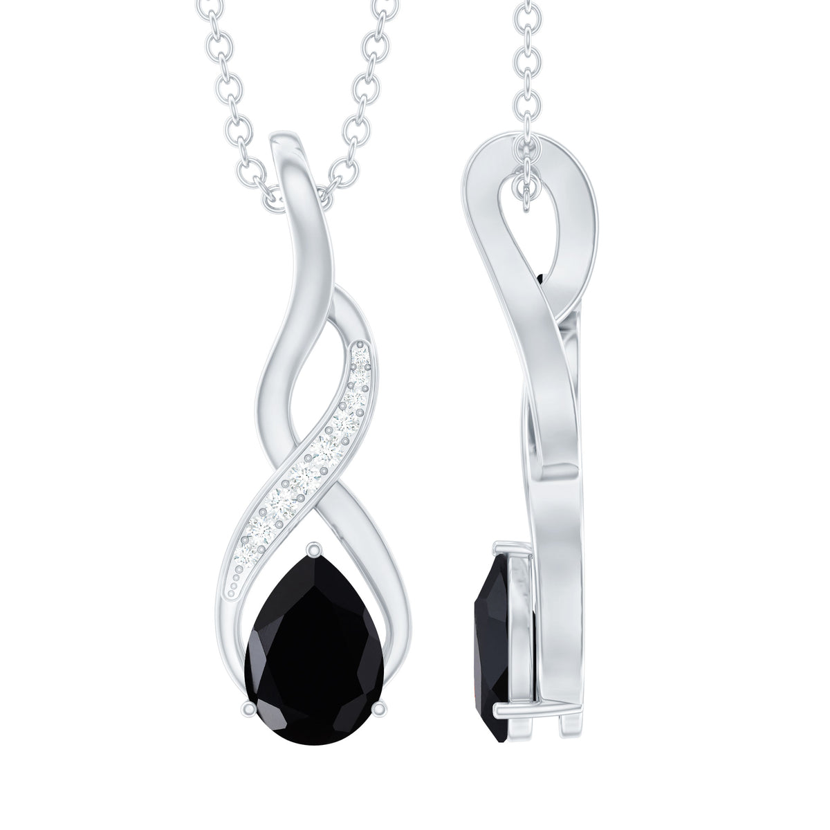 1 Carat Pear Shape Black Onyx Infinity Necklace with Diamonds AAA - Rosec Jewels