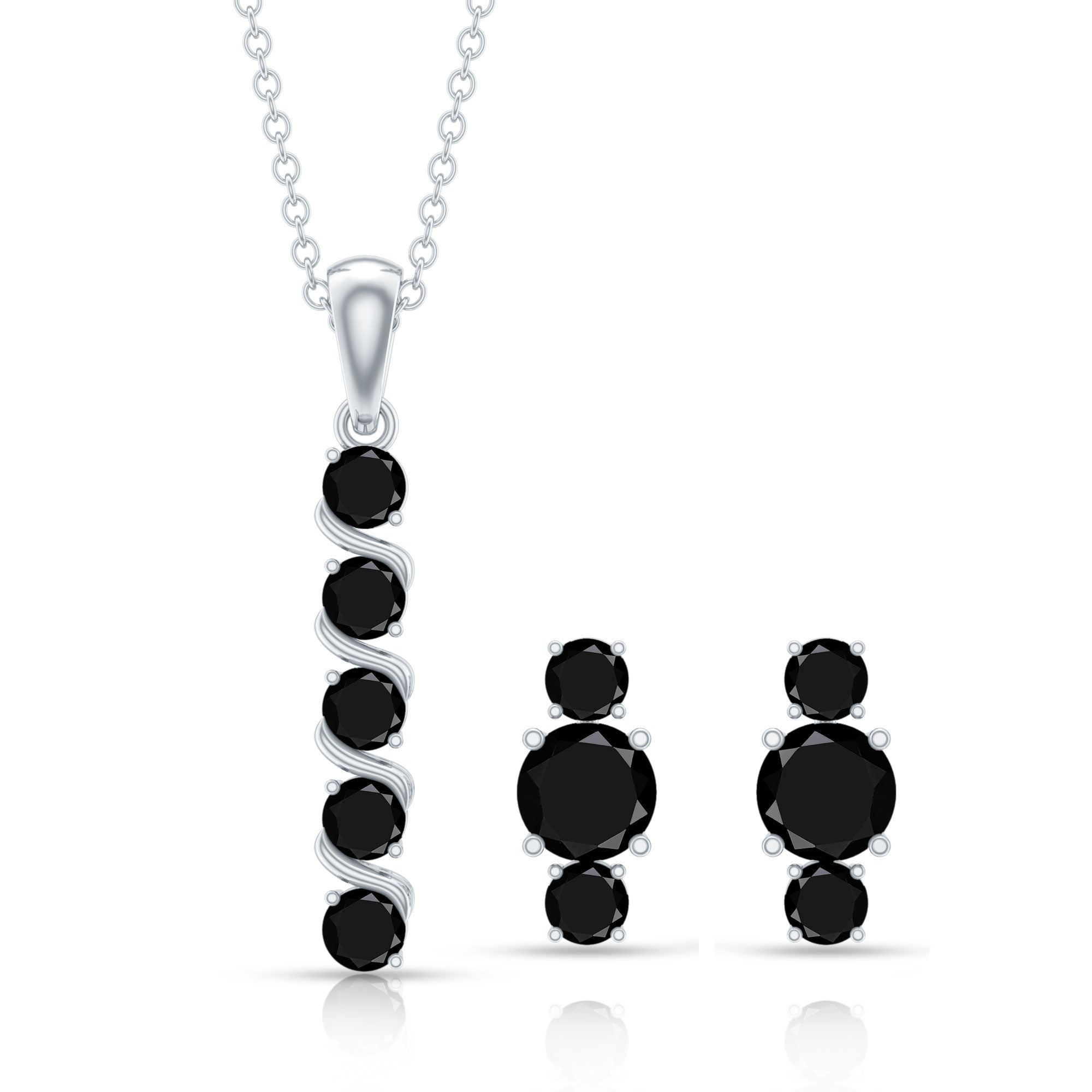 Lab Grown Black Diamond Bar Necklace and Earrings Set AAAA ( Synthetic ) - Rosec Jewels