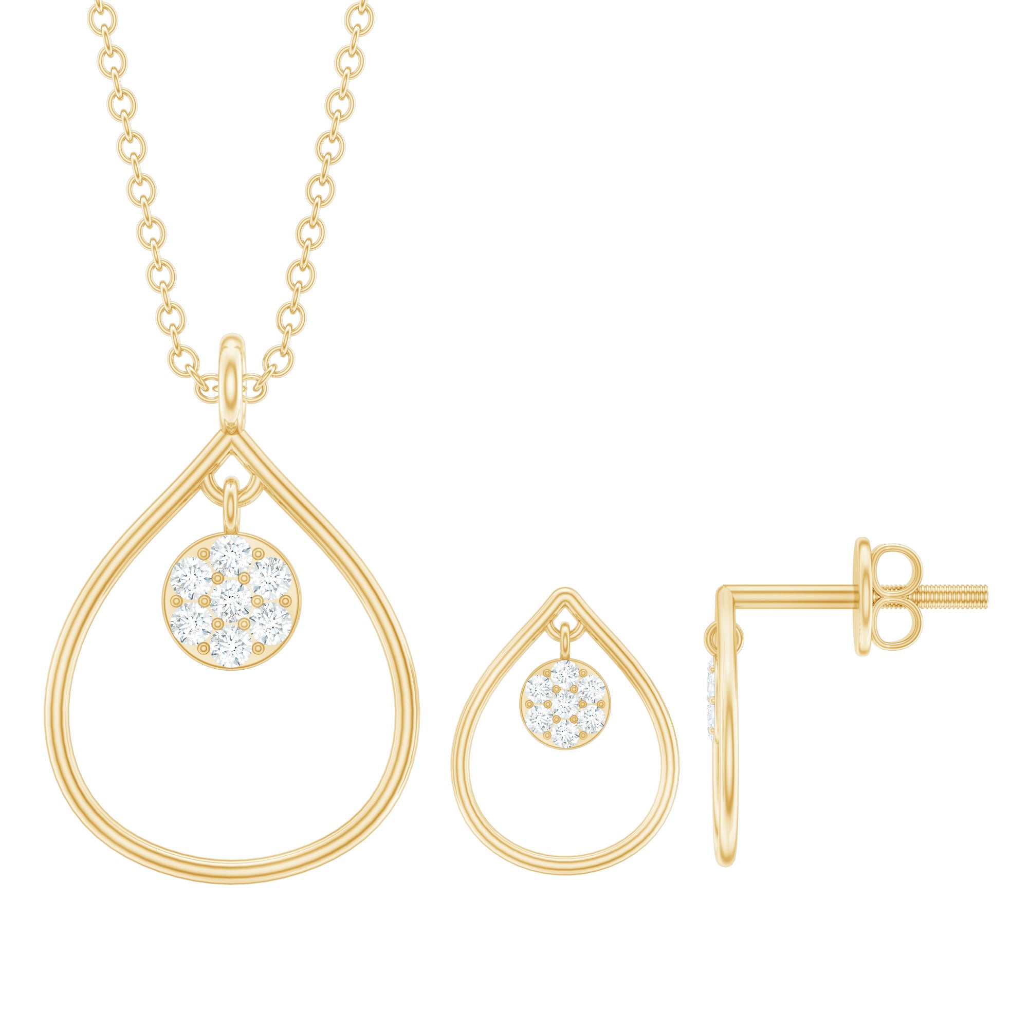 Rosec Jewels-Diamond and Gold Open Teardrop Pendant and Earring Set for Women
