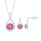 Genuine 2 Carat Pink Tourmaline Infinity Necklace and Earrings Set AAA - Rosec Jewels