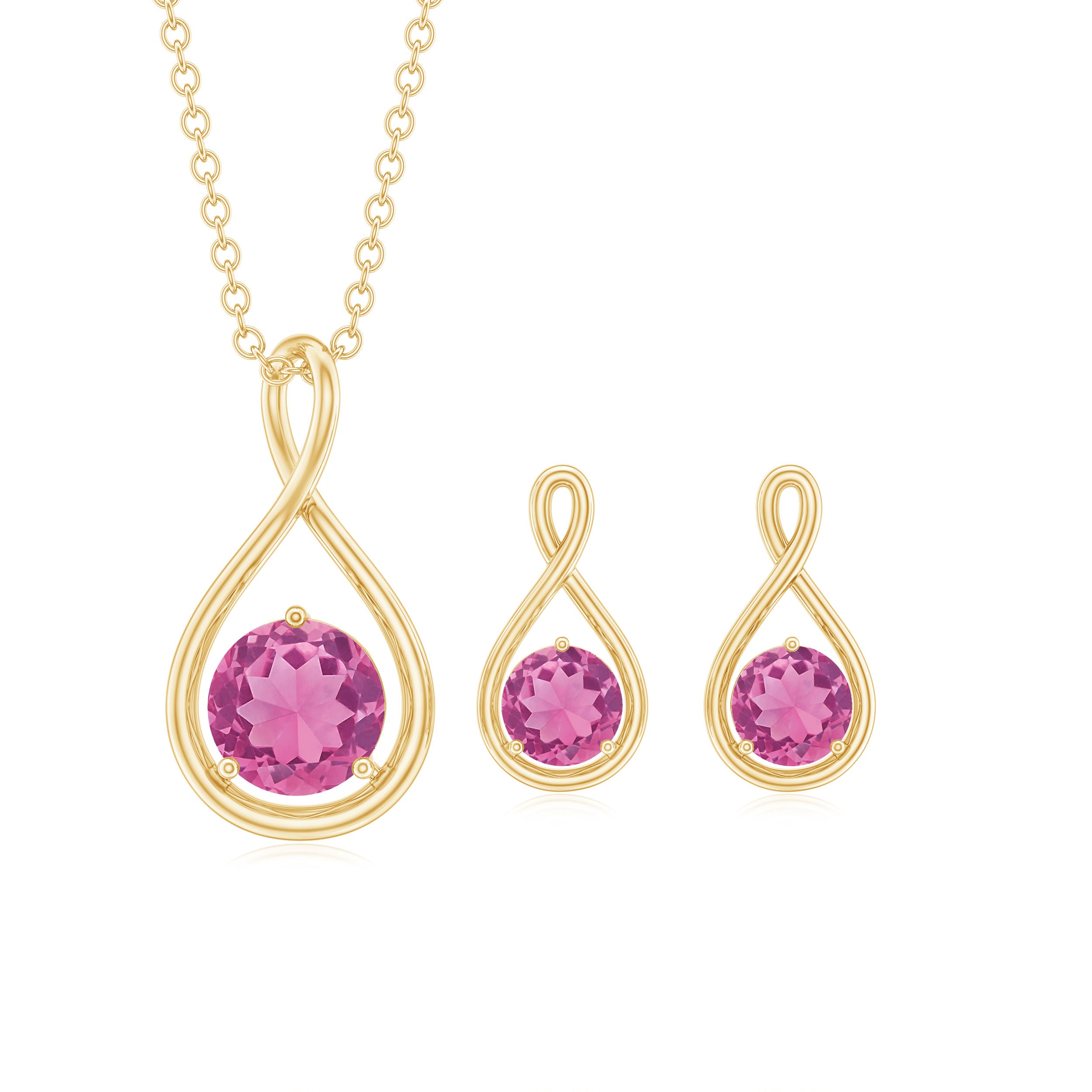 Genuine 2 Carat Pink Tourmaline Infinity Necklace and Earrings Set AAA - Rosec Jewels