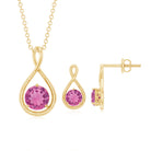 Genuine 2 Carat Pink Tourmaline Infinity Necklace and Earrings Set AAA - Rosec Jewels