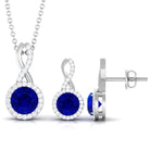 Certified 2.5 Carat Lab Grown Blue Sapphire Bridal Jewelry Set AAAA - Rosec Jewels