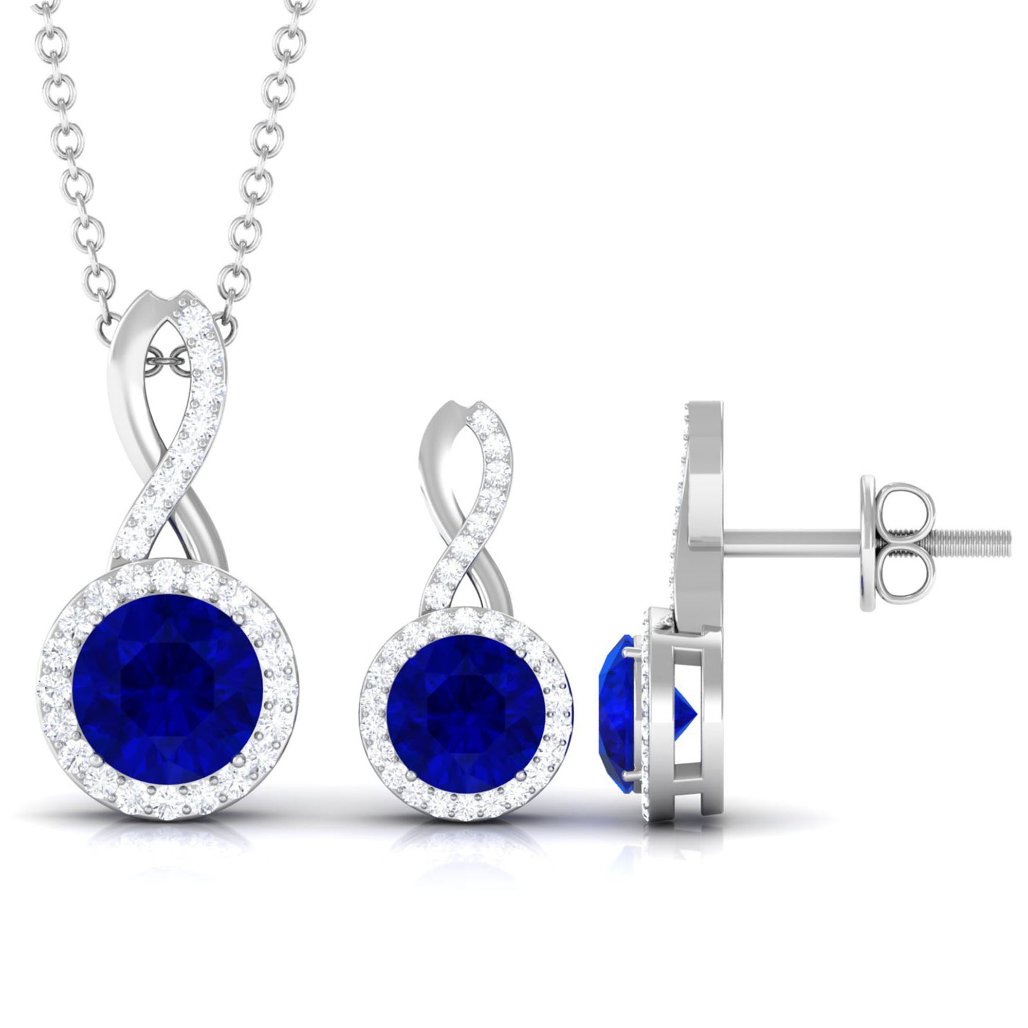 Certified 2.5 Carat Lab Grown Blue Sapphire Bridal Jewelry Set AAAA - Rosec Jewels
