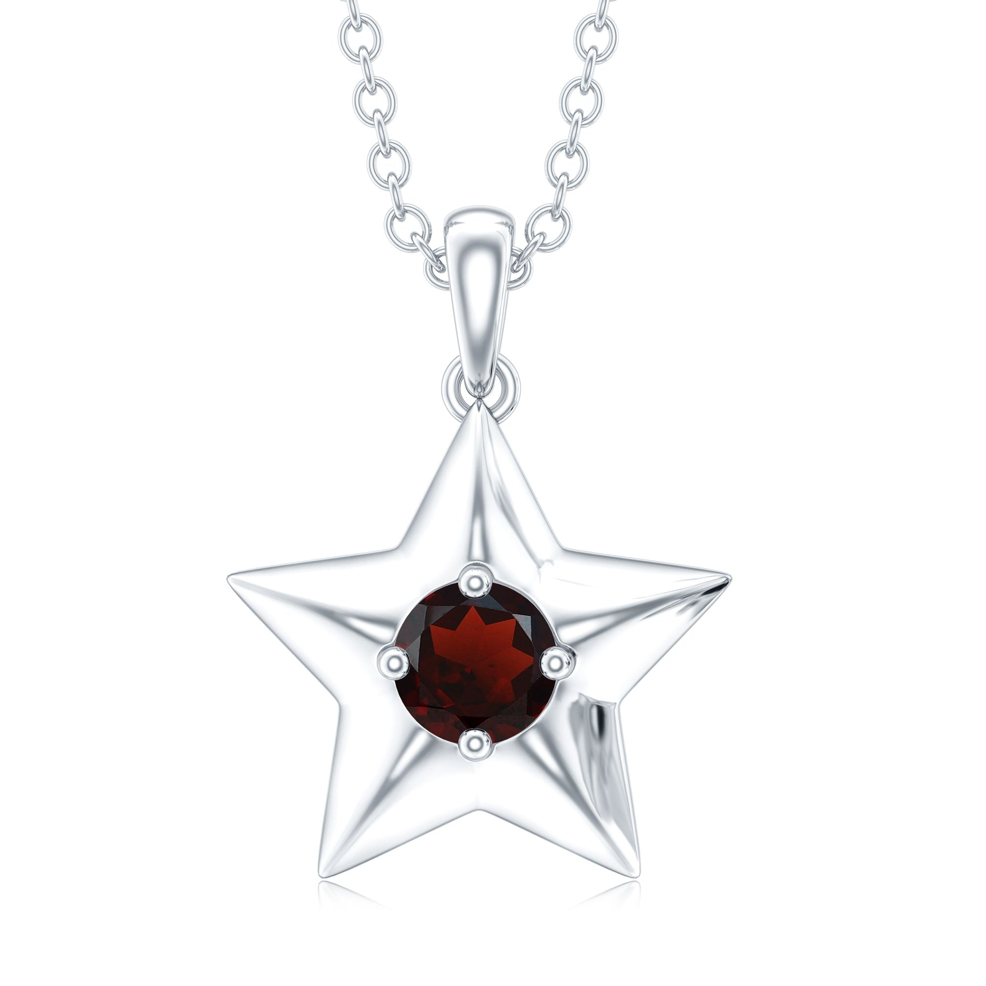 Natural Garnet Star Charm Pendant Necklace With Chain AAA - Rosec Jewels