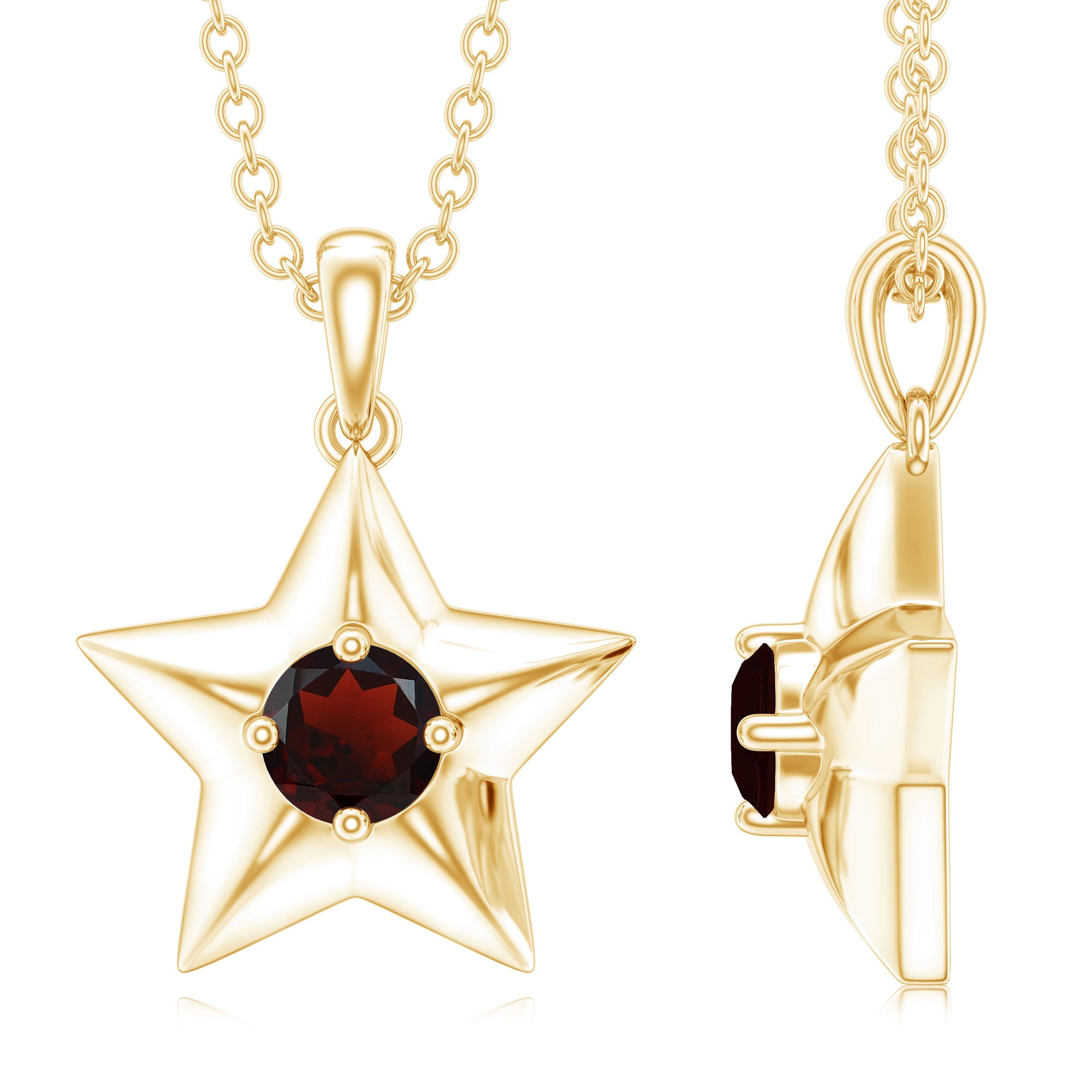 Natural Garnet Star Charm Pendant Necklace With Chain AAA - Rosec Jewels