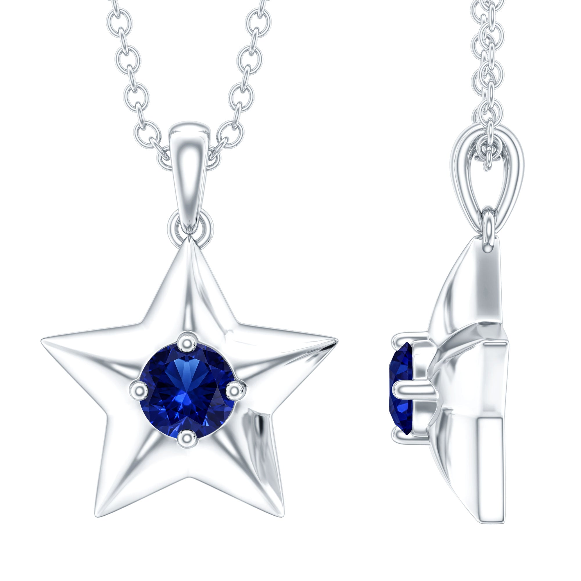 Lab Created Blue Sapphire Star Of David Necklace AAAA - Rosec Jewels