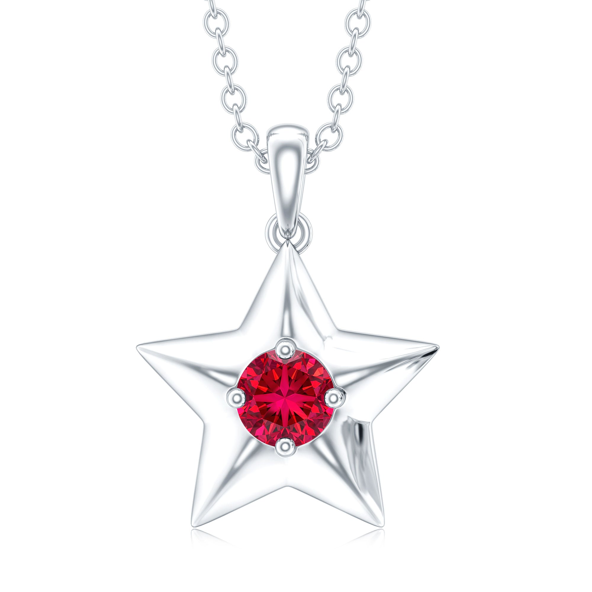 Certified Lab Created Ruby Star Pendant Necklace AAAA - Rosec Jewels