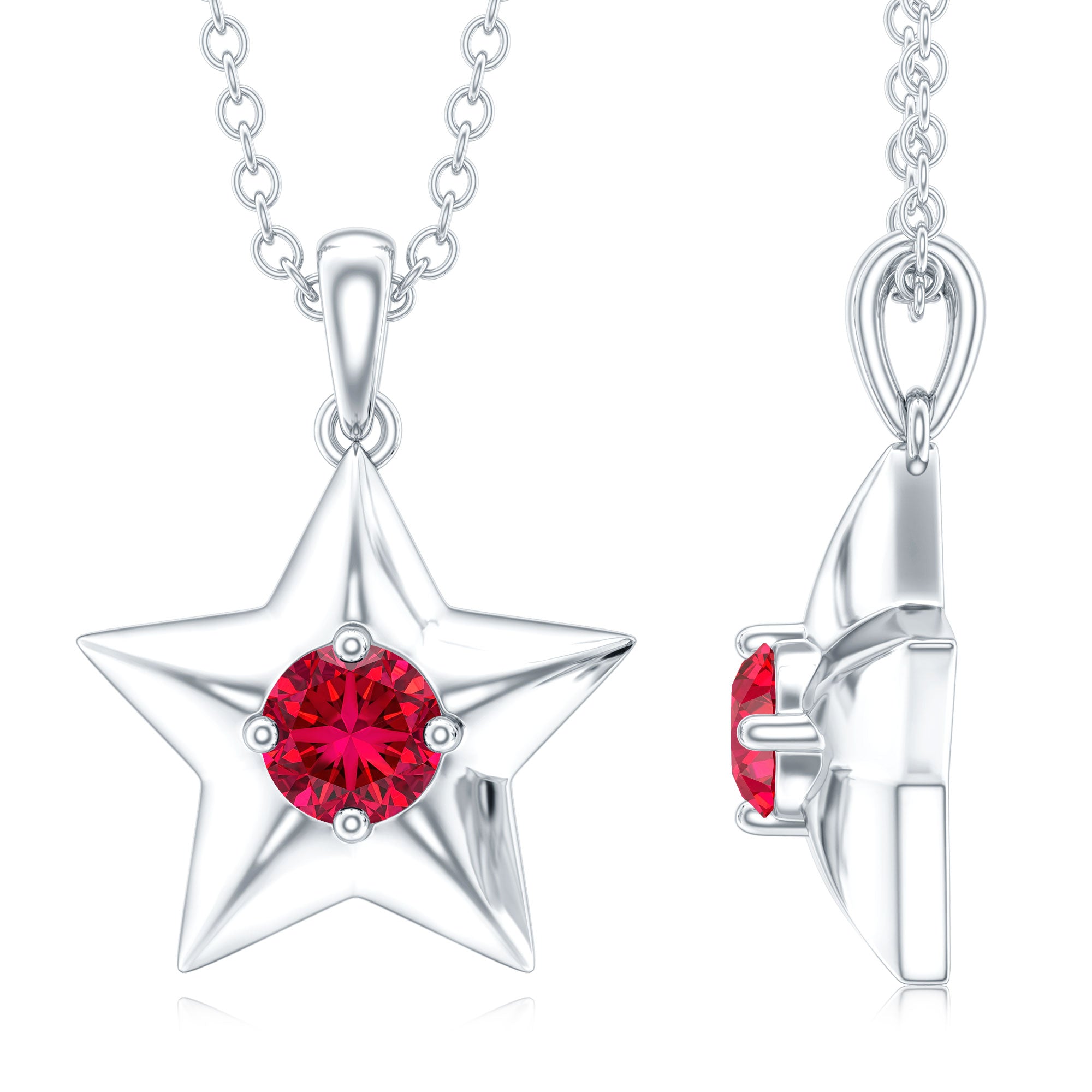 Certified Lab Created Ruby Star Pendant Necklace AAAA - Rosec Jewels