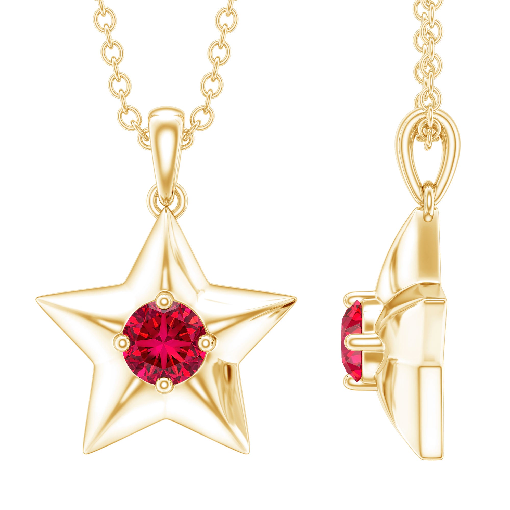 Certified Lab Created Ruby Star Pendant Necklace AAAA - Rosec Jewels