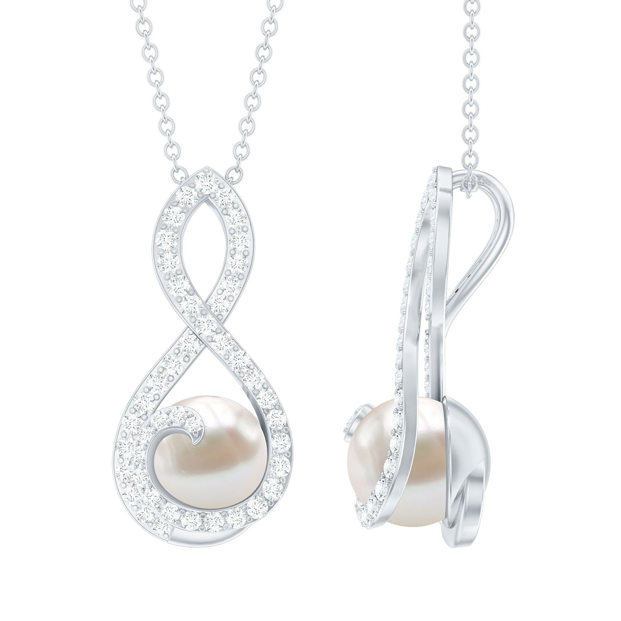 Freshwater Pearl and Moissanite Infinity Dangle Pendant