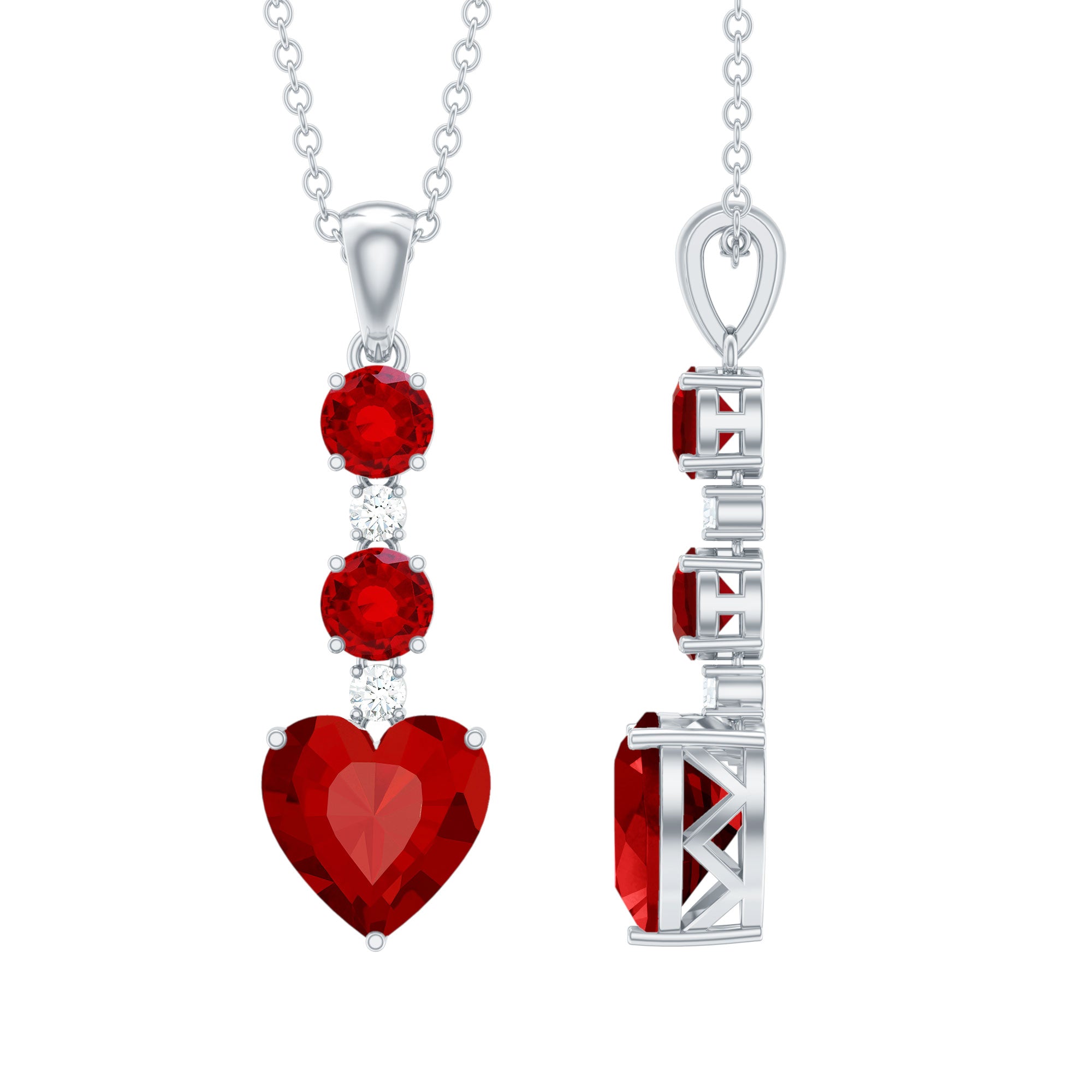 Certified 8 MM Lab Grown Ruby Heart Necklace with Silver Chain