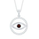 Real Garnet and Diamond Evil Eye Necklace AAA - Rosec Jewels