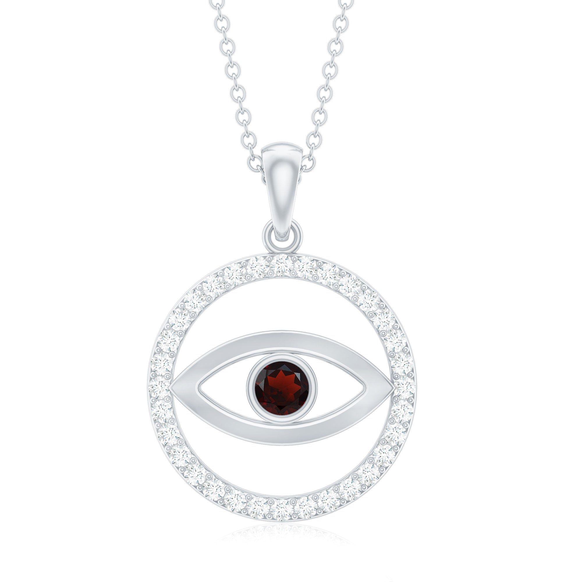 Real Garnet and Diamond Evil Eye Necklace AAA - Rosec Jewels