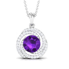 Natural Amethyst and Diamond Swirl Pendant Necklace AAA - Rosec Jewels