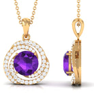 Natural Amethyst and Diamond Swirl Pendant Necklace AAA - Rosec Jewels