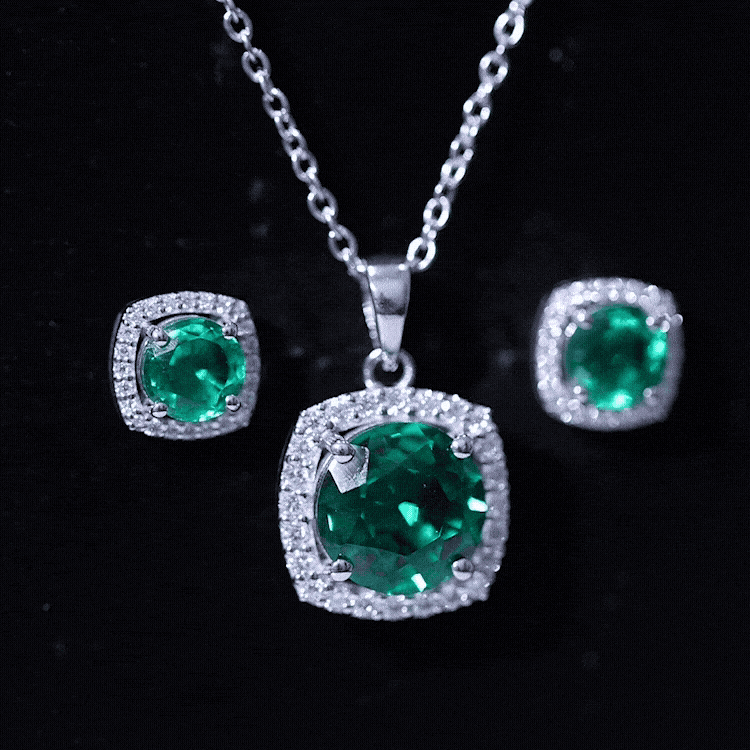 Certified 5 Carat Lab Grown Emerald Necklace and Earring Set for Women AAAA - Rosec Jewels