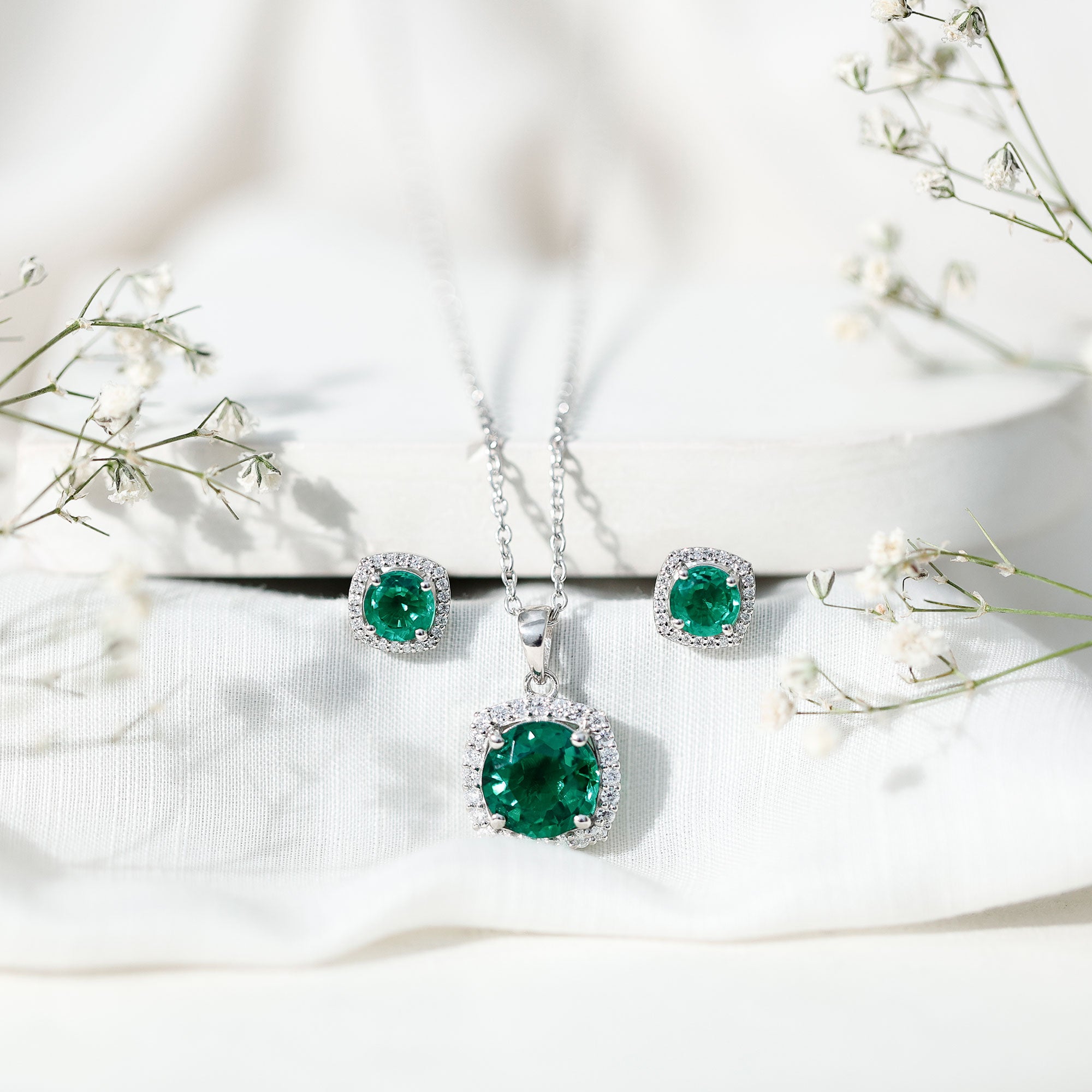 Certified 5 Carat Lab Grown Emerald Necklace and Earring Set for Women AAAA - Rosec Jewels