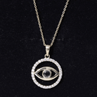 Black Onyx Evil Eye Pendant with Moissanite Eternity Circle AAA - Rosec Jewels