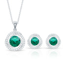 Lab Created Emerald Swirl Necklace and Earrings Set With Moissanite AAAA - Rosec Jewels