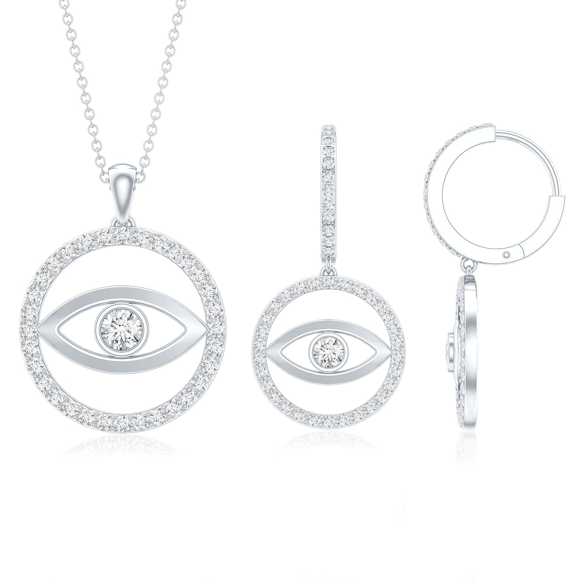 Certified Moissanite Evil Eye Necklace and Earrings Set D-VS1 - Rosec Jewels